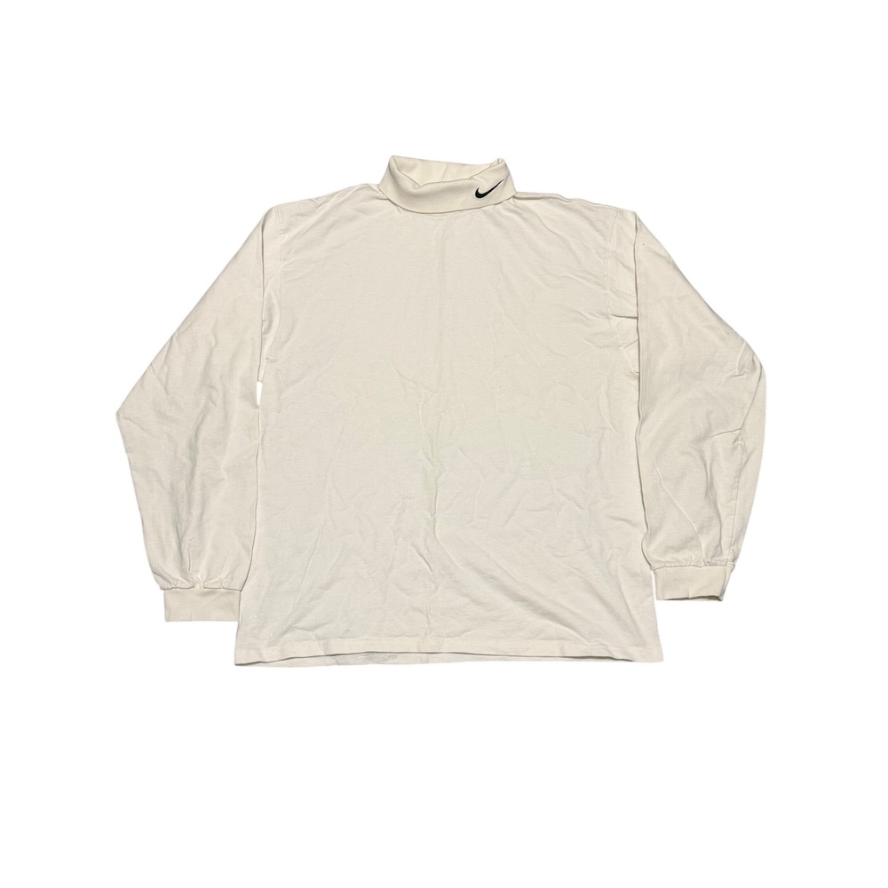 Vintage Nike Turtleneck Shirt Mens L White Long Sleeve Made in USA 90s Swoosh